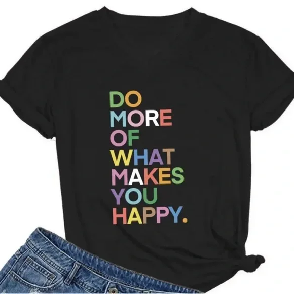 Vibrant Black Tee with Colorful Motivational Text - Picture 1 of 2